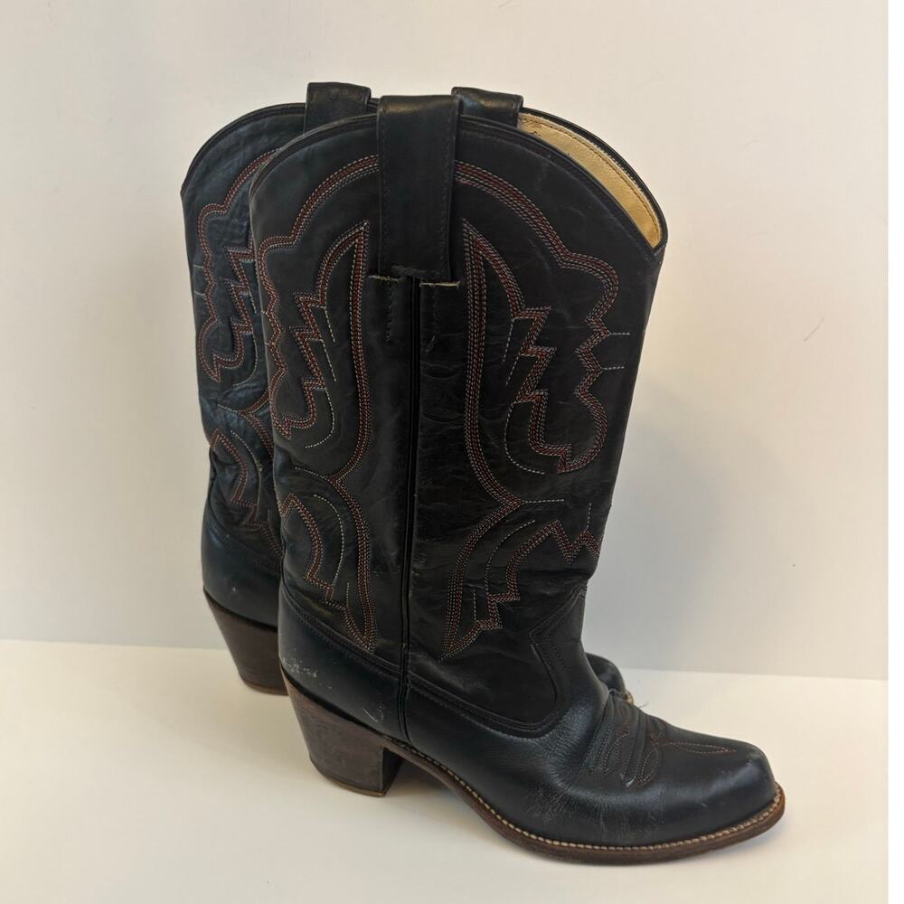 Vintage Beene Bag Black Leather Cowboy Boots Womens Size 7